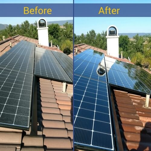 Solar panel cleaning before and after Bay Area