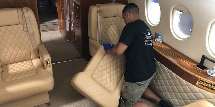 Private jet leather seat cleaning and conditioning